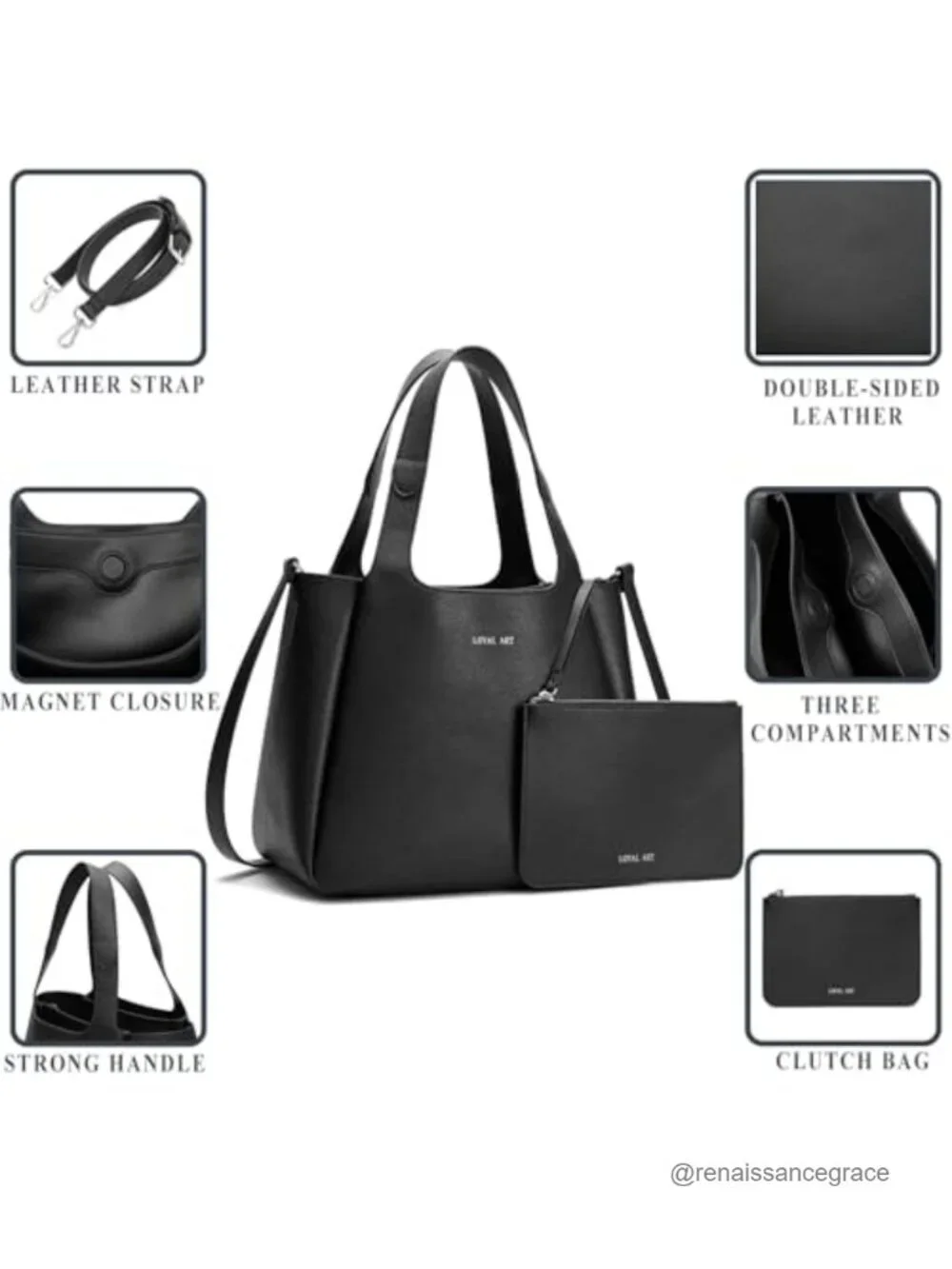 Women's PU Leather Tote Bag Triple Compartment Work Shoulder Handbag